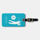 Azure Blue Personalisiert Golfer Monogram Gepäckanhänger (Vorderseite horizontal)