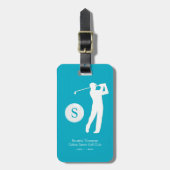 Azure Blue Personalisiert Golfer Monogram Gepäckanhänger (Vorderseite vertikal)