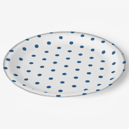 Azure Blue Polka Dots Silver White Pappteller