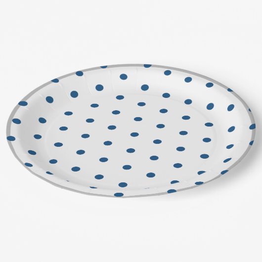 Azure Blue Polka Dots Silver White Pappteller (Schrägansicht)