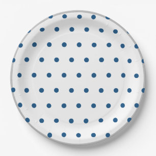 Azure Blue Polka Dots Silver White Pappteller