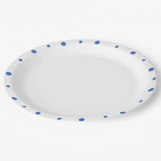 Azure Blue Polka Dots White Pappteller (Schrägansicht)