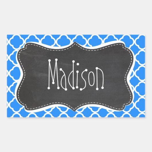 Azure Blue Quatrefoil; Retro Chalkboard Rechteckiger Aufkleber (Vorderseite)