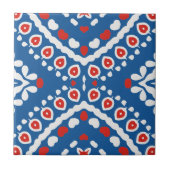 Azure Blue Red and White Ethnic Bohemisch Pattern Fliese (Vorderseite)