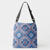 Azure Blue Red and White Ethnic Bohemisch Pattern Tragetaschen Mit Langen Trägern (Vorderseite)