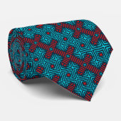Azure Blue Red Retro Muster Necktie Krawatte (Gerollt)