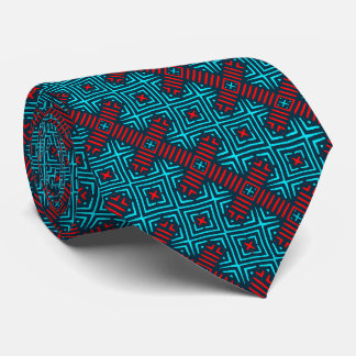 Azure Blue Red Retro Muster Necktie Krawatte