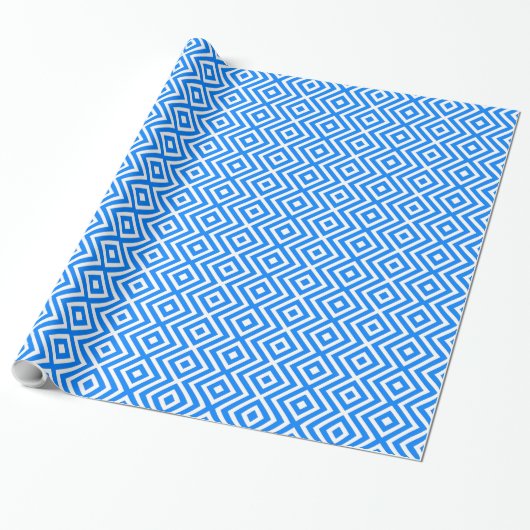 Azure Blue Retro Geo Diamonds Geschenkpapier (Ungerollt)