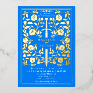 Azure Blue Royal Medieval Sword Wedding Folieneinladung