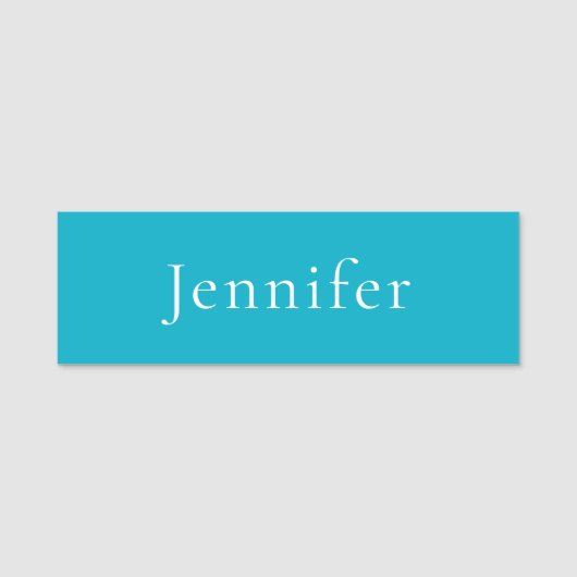 Azure Blue Trendy Moderner Minimalistischer Name Namensschild (Vorderseite)