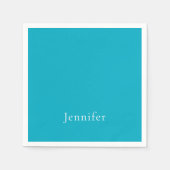 Azure Blue Trendy Moderner Minimalistischer Name Serviette (Vorderseite)