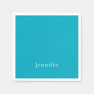 Azure Blue Trendy Moderner Minimalistischer Name Serviette