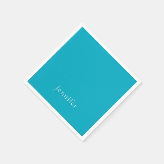 Azure Blue Trendy Moderner Minimalistischer Name Serviette (Ecke)