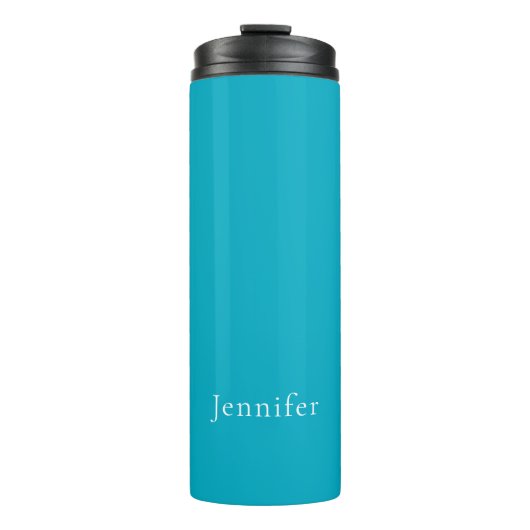 Azure Blue Trendy Moderner Minimalistischer Name Thermosbecher (Vorderseite)