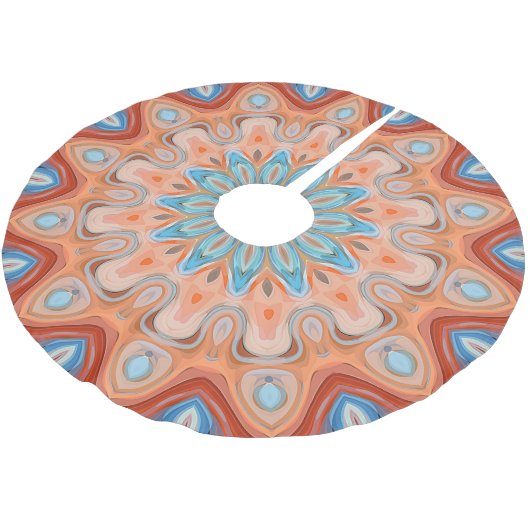 Azure Blue Turquoise Orange Mandala Star Pattern Polyester Weihnachtsbaumdecke (Schrägansicht)