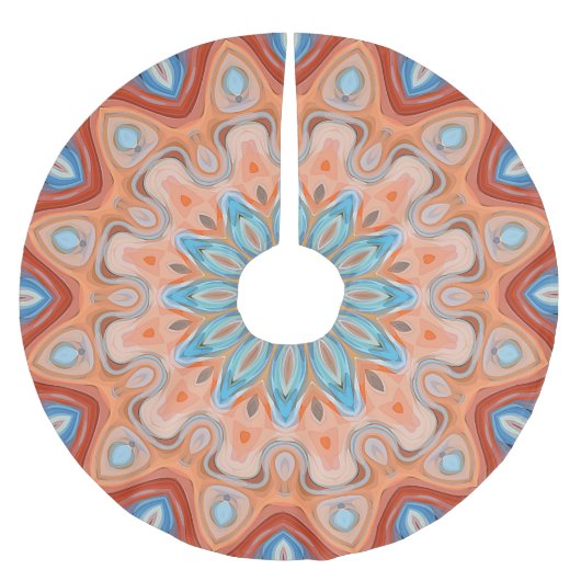 Azure Blue Turquoise Orange Mandala Star Pattern Polyester Weihnachtsbaumdecke (Vorderseite)