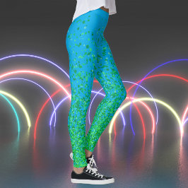 Azure Blue und Green Freckles Print Leggings