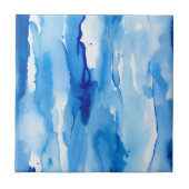 Azure Blue Watercolor Abstrakt Waves Fliese (Vorderseite)