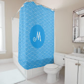 Azure Blue Wave Muster Mit Monogramm Duschvorhang (Beispiel)