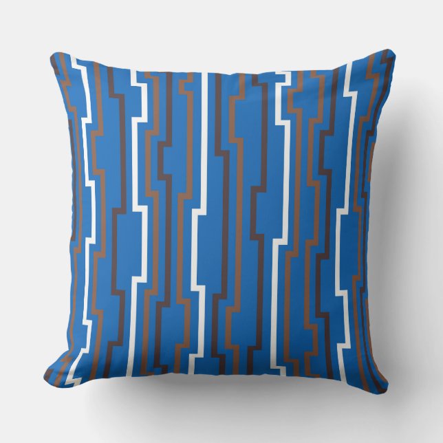 Azure Blue Zig Zag Throw Pillow Kissen (Vorderseite)