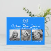 Azure Cap & Blätter Grad Einladung 5" x 7" (Stehend Vorderseite)