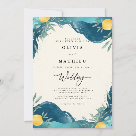 Azure Citrus Blossom Wedding Einladung (Vorderseite)