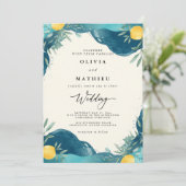 Azure Citrus Blossom Wedding Einladung (Stehend Vorderseite)