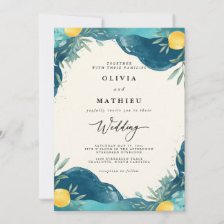 Azure Citrus Blossom Wedding Einladung