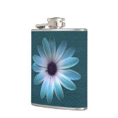 Azure Daisy auf dunkle bis Leder Druck Flachmann (Links)