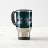 Azure Daisy auf dunkle bis Leder Druck Reisebecher (Vorderseite Links)