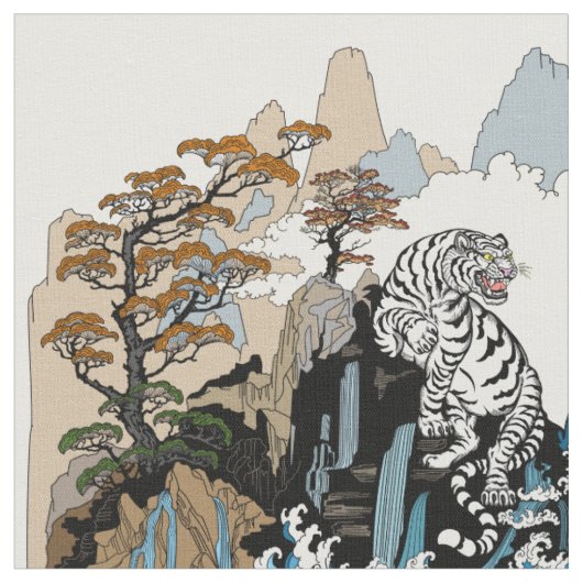Azure Dragon und White Tiger. Abbildung Stoff (Nahaufnahme)