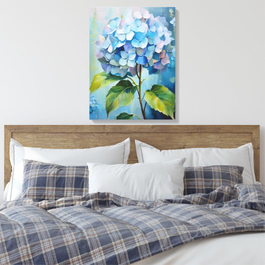 Azure Elegance: Hydrangea im Blut Leinwanddruck (Insitu (Schlafzimmer))