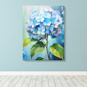 Azure Elegance: Hydrangea im Blut Leinwanddruck (Insitu (Holzboden))
