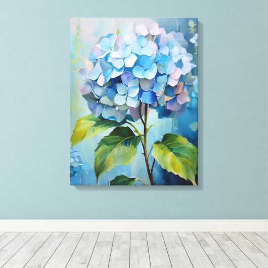 Azure Elegance: Hydrangea im Blut Leinwanddruck (Insitu (Holzboden))