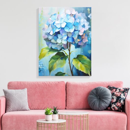 Azure Elegance: Hydrangea im Blut Leinwanddruck (Insitu (Wohnzimmer))