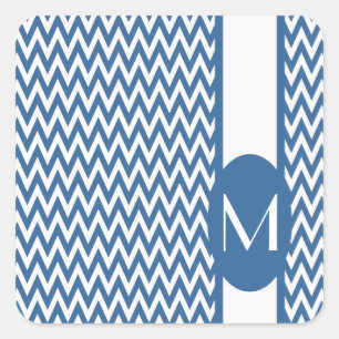 Azure Elegantes Zickzack Design mit Monogramm Quadratischer Aufkleber