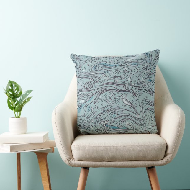 Azure Ether Marbled Fluid Art Throw Pillow Kissen (Stuhl )