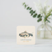 Azure Fin Elegant Fish Restaurant Logo Quadratische Visitenkarte (Stehend Vorderseite)