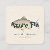 Azure Fin Elegant Fish Restaurant Logo Quadratische Visitenkarte (Vorderseite)