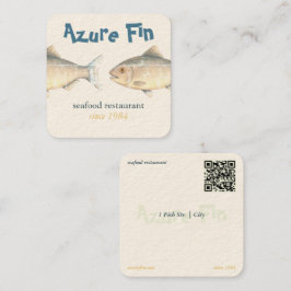 Azure Fin Elegant Fish Restaurant Logo Quadratische Visitenkarte