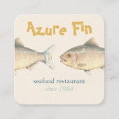Azure Fin Elegant Fish Restaurant Logo Quadratische Visitenkarte (Vorderseite)