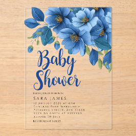 Azure Floral Acrylic Baby Shower Invitation Acryleinladungen