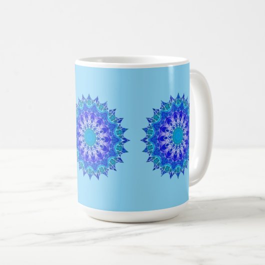 Azure Flower Mandala Mug Kaffeetasse (VorderseiteRechts)
