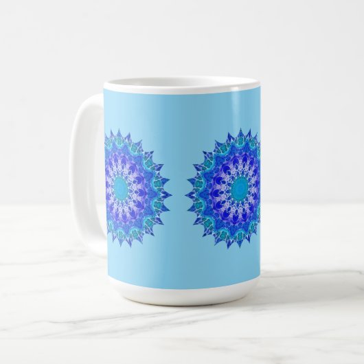 Azure Flower Mandala Mug Kaffeetasse (Vorderseite Links)