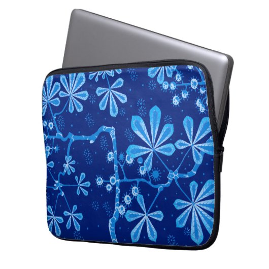 Azure Frost Blume Neoprene Laptop Sleeve (Vorderseite Links)