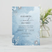 Azure Frost Botanical Wedding Einladung (Stehend Vorderseite)