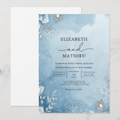 Azure Frost Botanical Wedding Einladung (Vorne/Hinten)