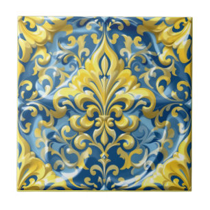 Azure Gold Damask Fliese