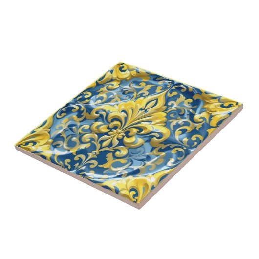 Azure Gold Damask Fliese (Seite)