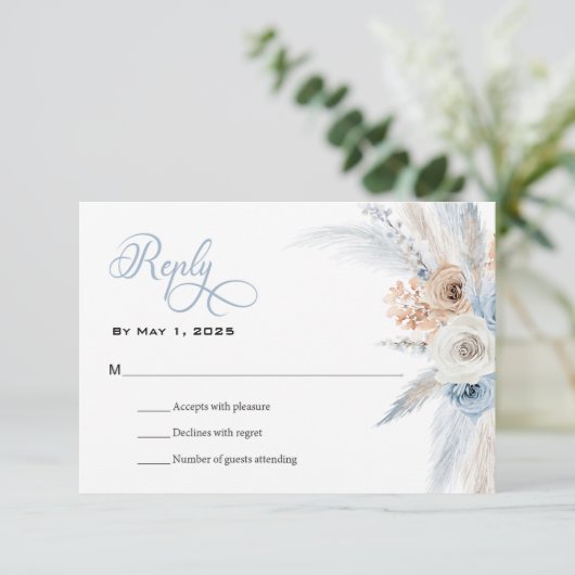 Azure & Gold Harmony Wedding RSVP Card (Stehend Vorderseite)